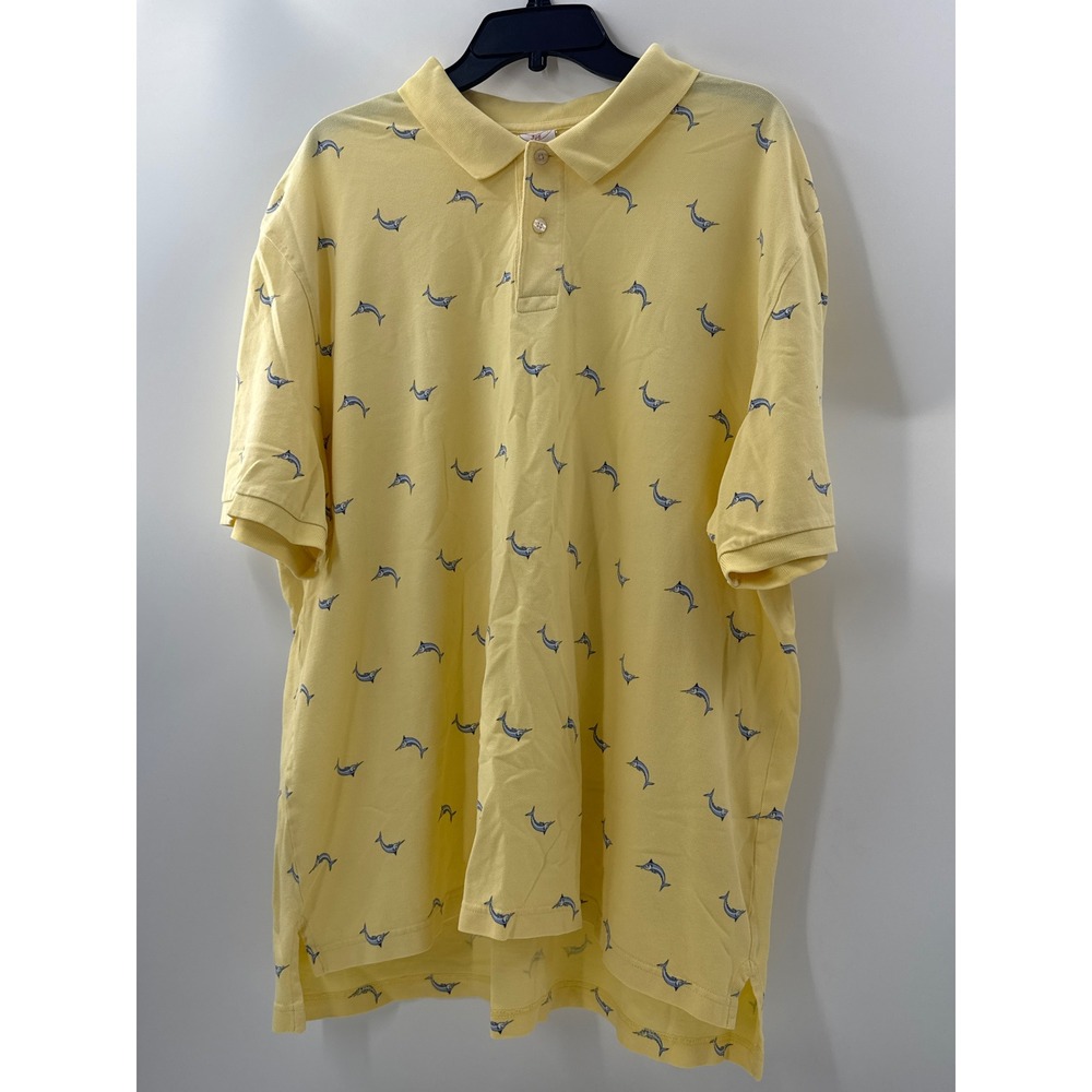 Brooks Brothers 346 Mens XXL Yellow Marlin Fish Print Cotton Polo Shirt Original